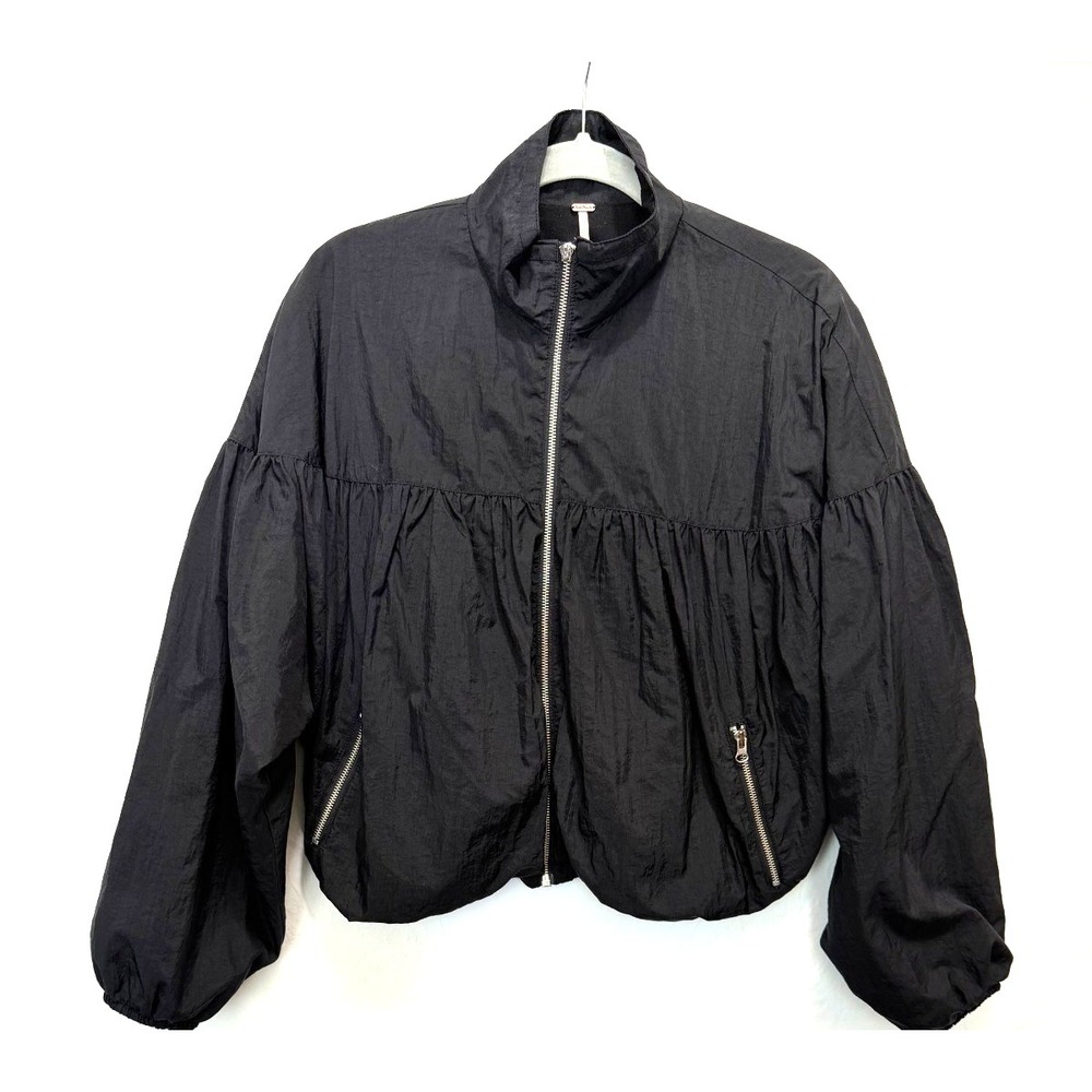 Free People Size XS Black Now or Never Bomber Bubble Windbreaker Jacket